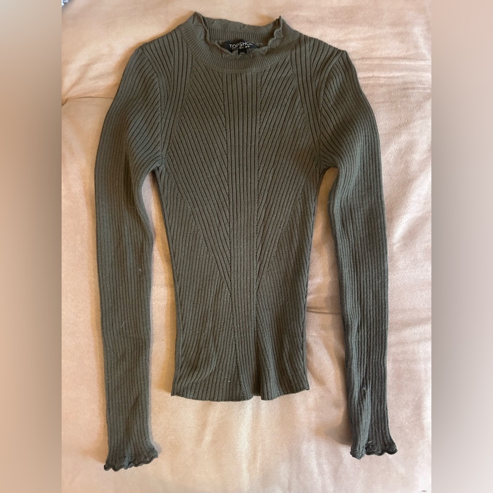 Topshop Olive Ribbed Knit Sweater